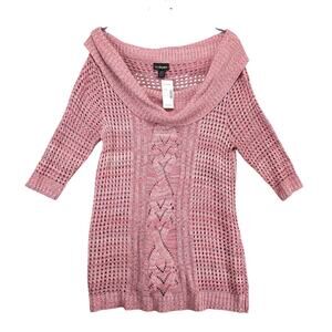 NWT Lane Bryant Open Knit Cowl Neck Tunic Sweater Women's Plus Size 18/20 Pink